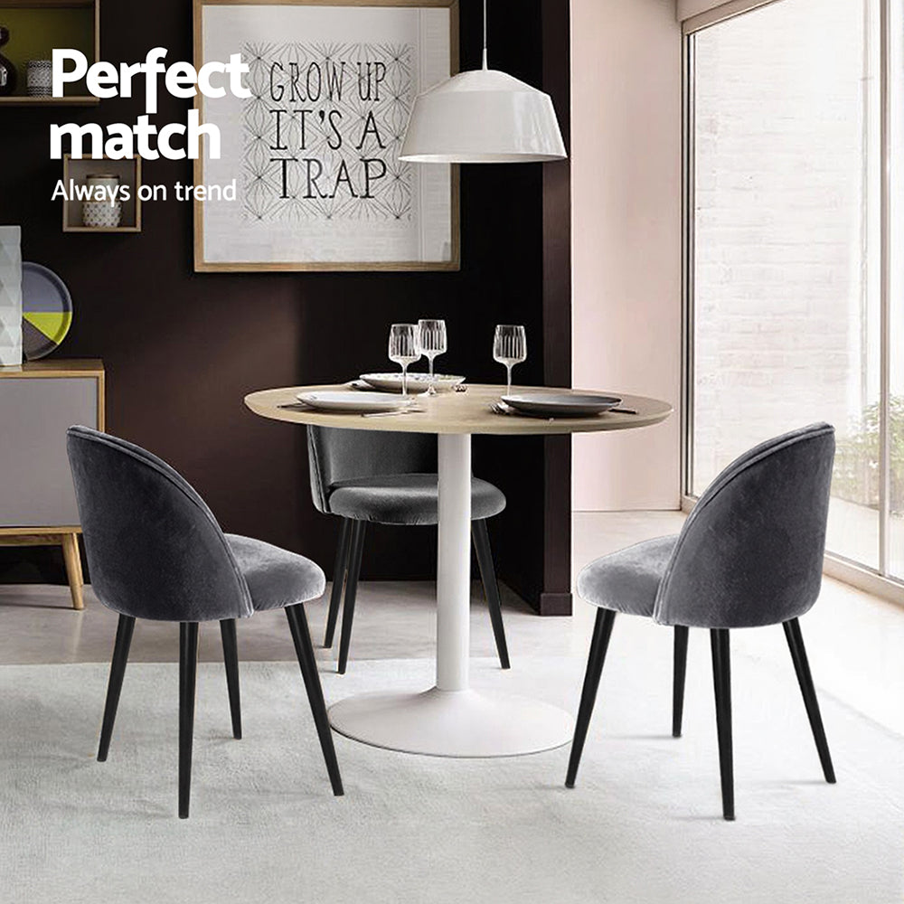 Artiss Dining Chairs | Set of 4 | Velvet | Solid Curved | Dark Grey