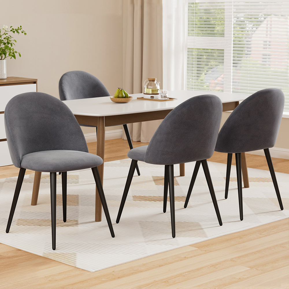 Artiss Dining Chairs | Set of 4 | Velvet | Solid Curved | Dark Grey