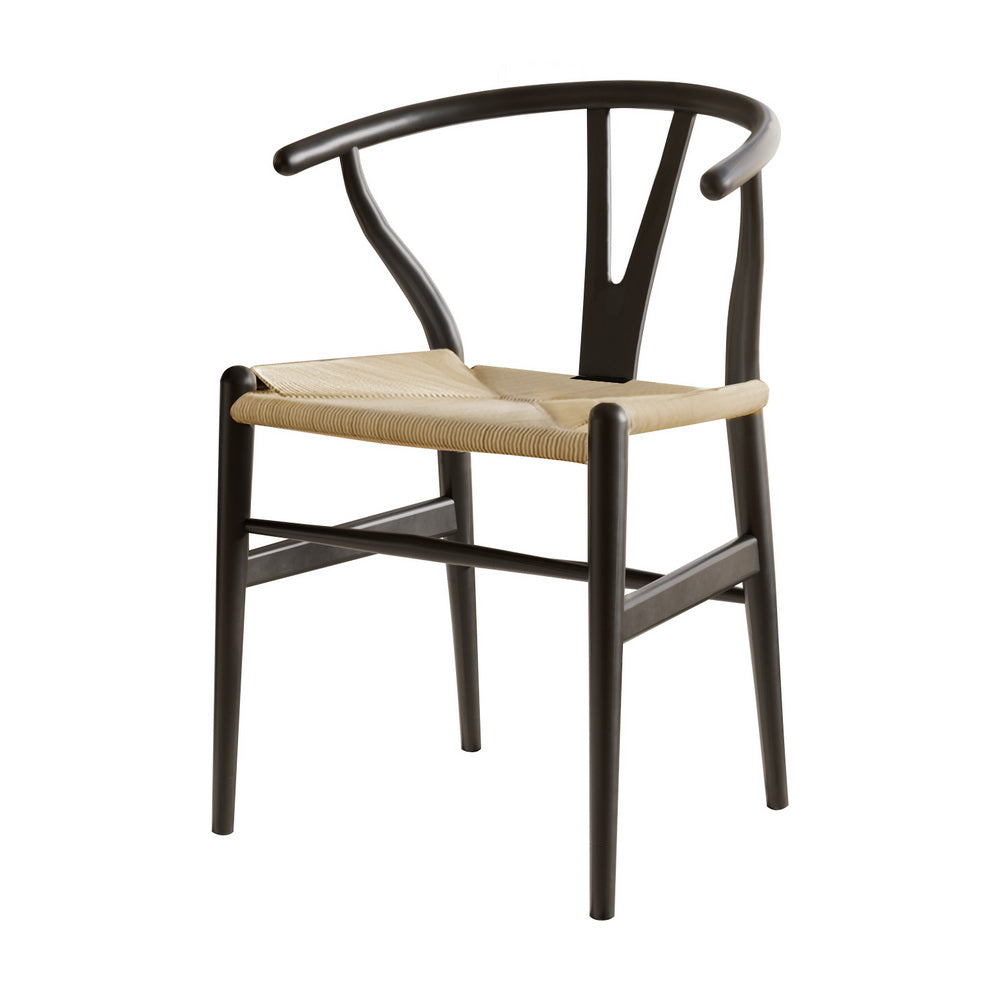 1x | Dining Chair | Wooden Rattan | Wishbone | Black