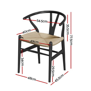 1x | Dining Chair | Wooden Rattan | Wishbone | Black