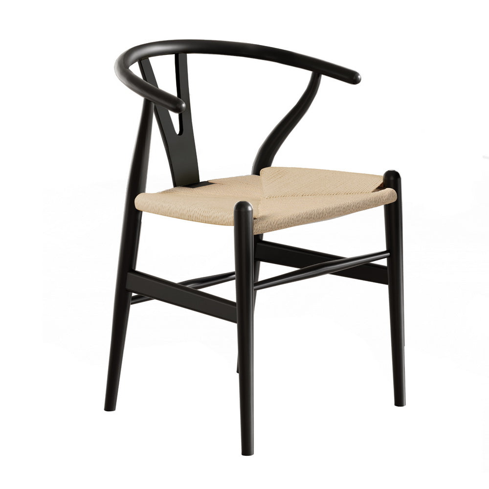1x | Dining Chair | Wooden Rattan | Wishbone | Black
