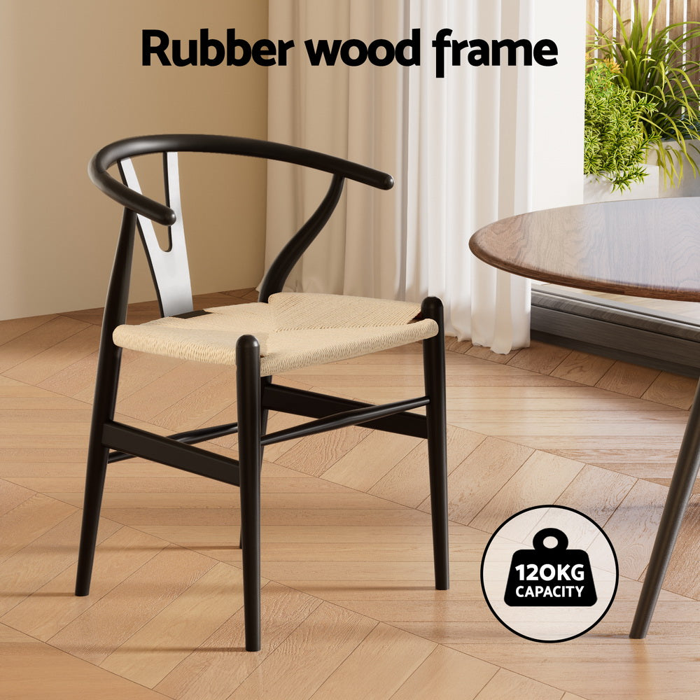1x | Dining Chair | Wooden Rattan | Wishbone | Black