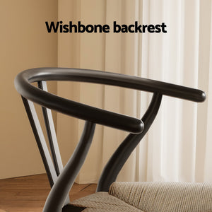 Dining Chairs | Wooden Rattan | Wishbone Design | Black | Set of 2