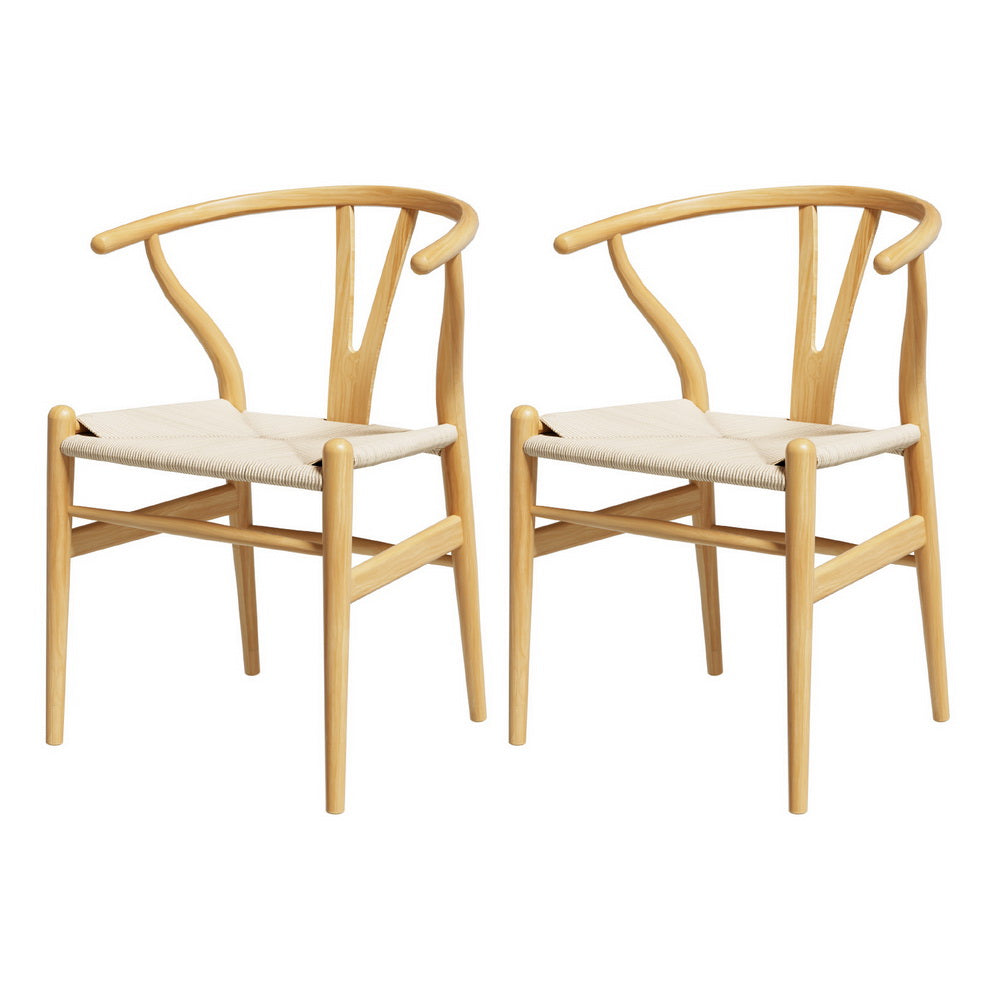 Dining Chairs | Set of 2 | Wooden Rattan Seat | Wishbone Back Design