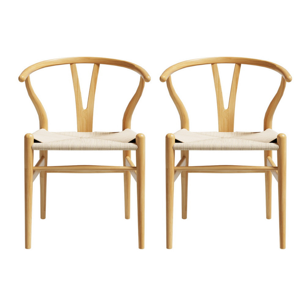 Dining Chairs | Set of 2 | Wooden Rattan Seat | Wishbone Back Design