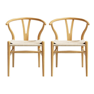 Dining Chairs | Set of 2 | Wooden Rattan Seat | Wishbone Back Design