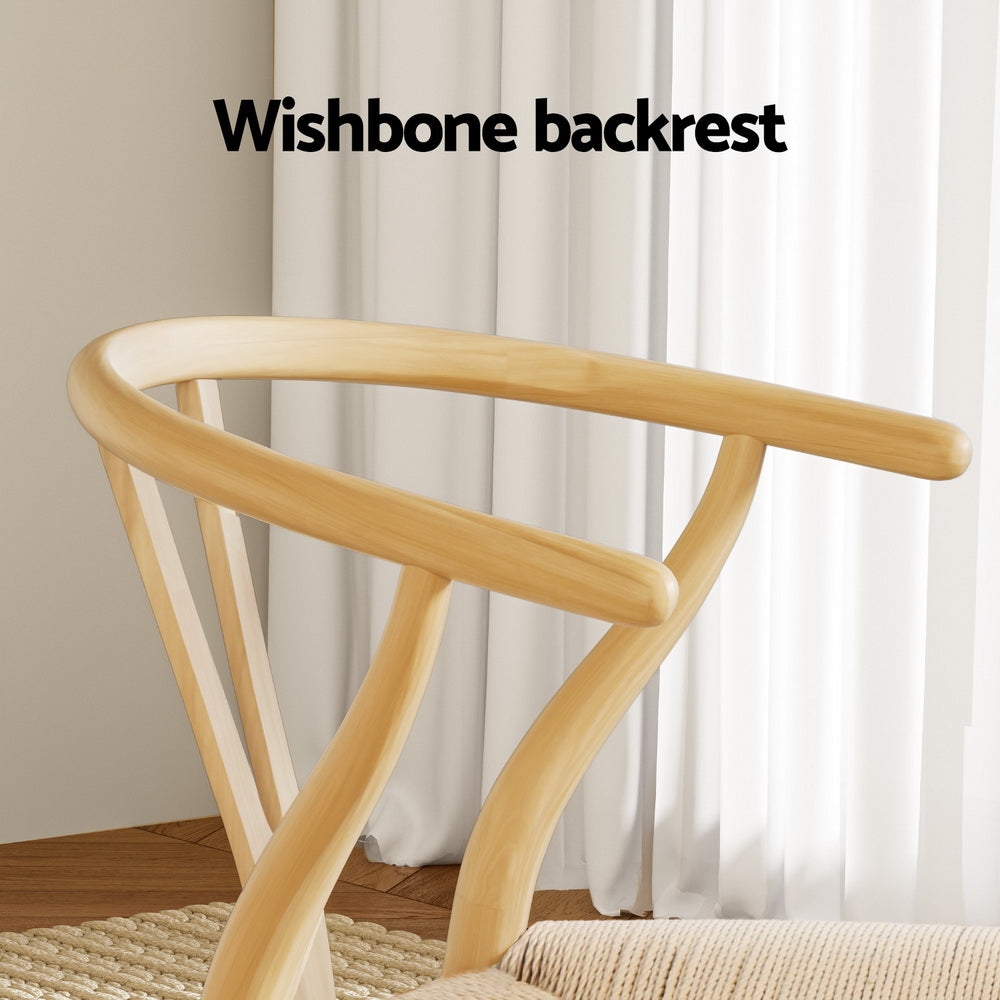 Dining Chairs | Set of 2 | Wooden Rattan Seat | Wishbone Back Design