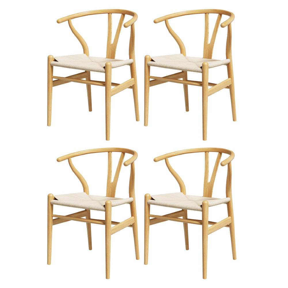 Artiss Dining Chairs | Set of 4 | Wooden with Rattan Seat | Wishbone Back