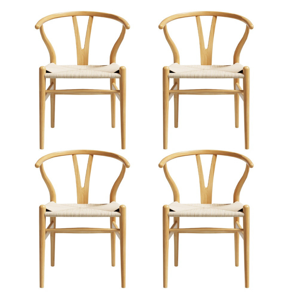 Artiss Dining Chairs | Set of 4 | Wooden with Rattan Seat | Wishbone Back