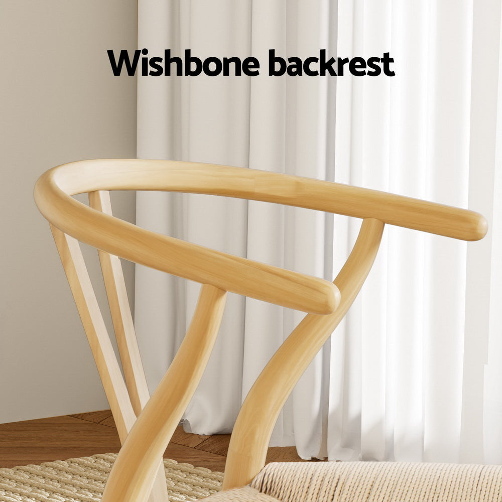 Artiss Dining Chairs | Set of 4 | Wooden with Rattan Seat | Wishbone Back