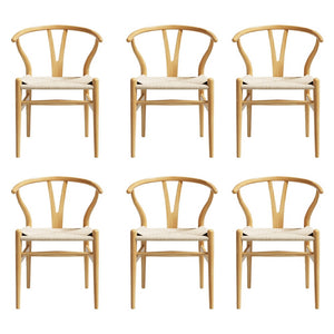 Artiss Dining Chairs | Set of 6 | Wooden with Rattan Seat | Wishbone Back