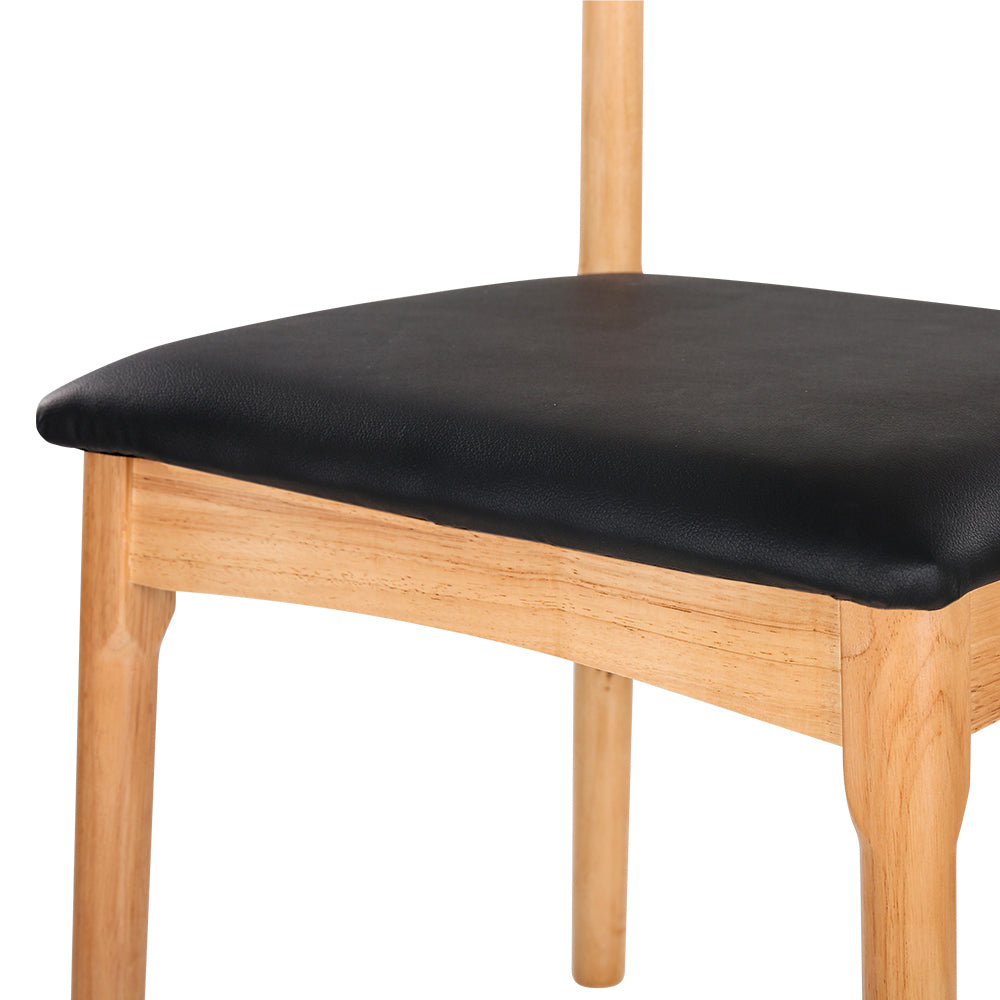 Dining Chair | Rubber Wood Frame | Leather Seat | Black