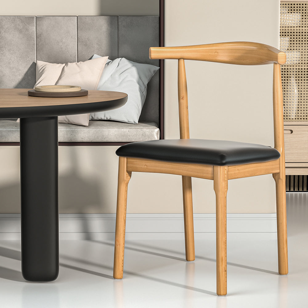 Dining Chair | Rubber Wood Frame | Leather Seat | Black