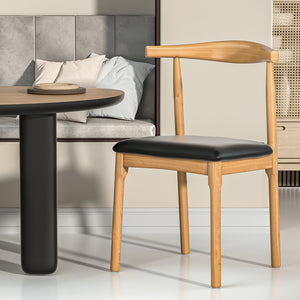 Dining Chair | Rubber Wood Frame | Leather Seat | Black