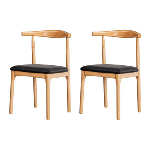 Artiss Dining Chairs | 2X Rubber Wood | Leather Seat | Black