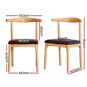 Artiss Dining Chairs | 2X Rubber Wood | Leather Seat | Black