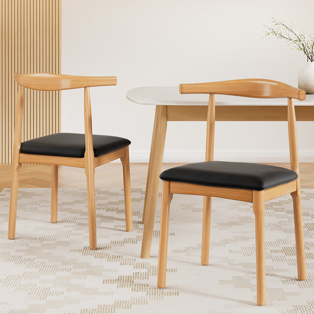 Artiss Dining Chairs | 2X Rubber Wood | Leather Seat | Black