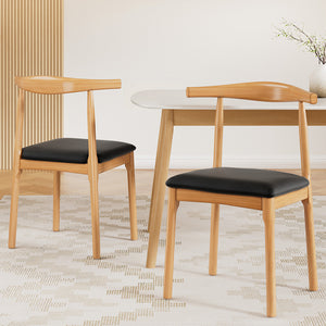 Artiss Dining Chairs | 2X Rubber Wood | Leather Seat | Black