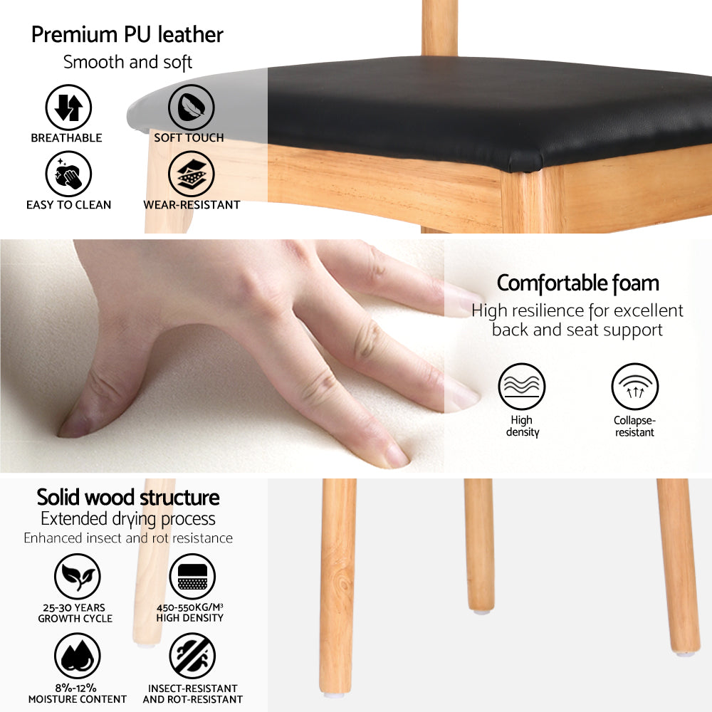 Artiss Dining Chairs | 4X Rubber Wood | Leather Seat | Black