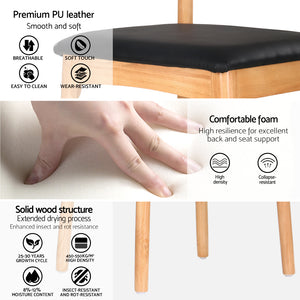 Artiss Dining Chairs | 4X Rubber Wood | Leather Seat | Black