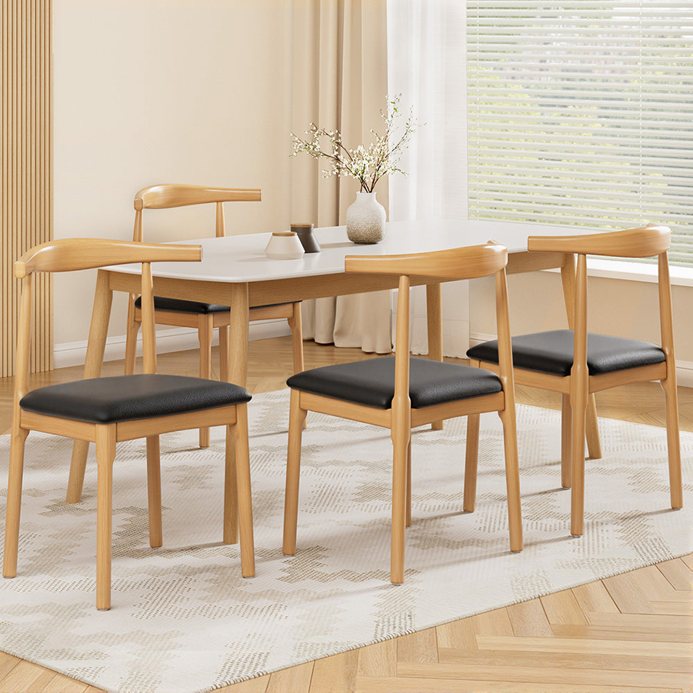 Artiss Dining Chairs | 4X Rubber Wood | Leather Seat | Black