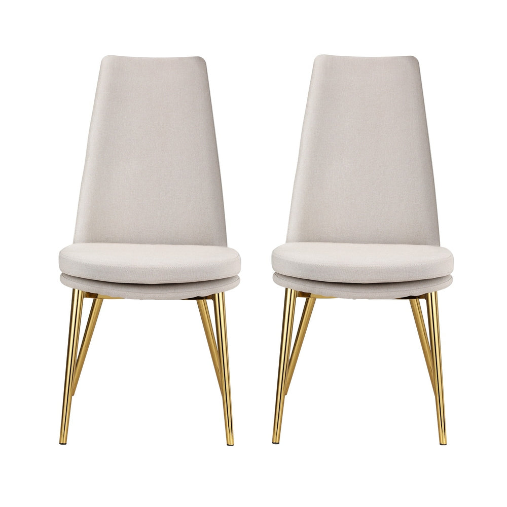 Dining Chairs | Set of 2 | Linen Fabric | High Back | Beige