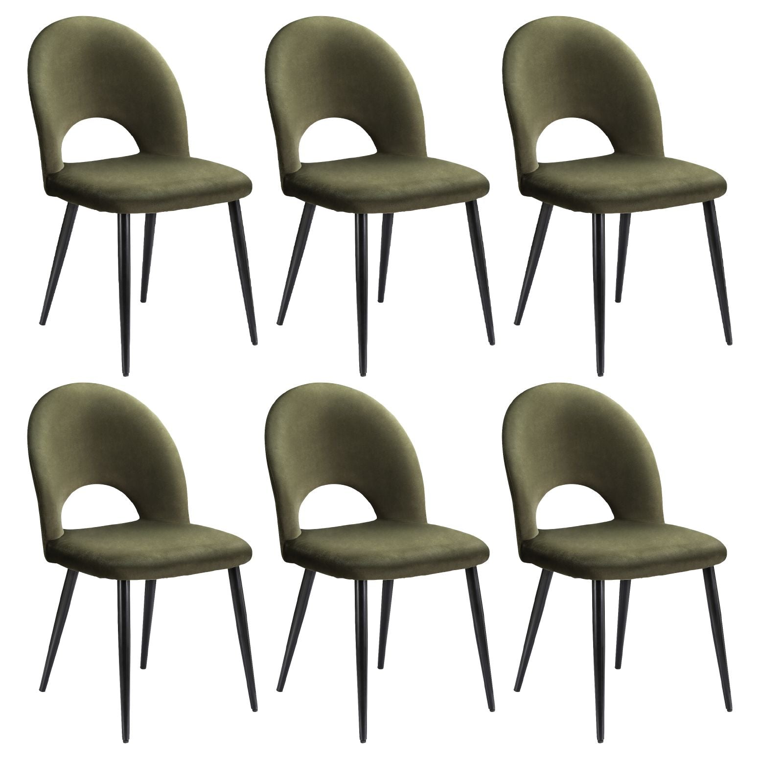 Dining Chairs | 6 Pack | Velvet Hollow Back Chairs | Green