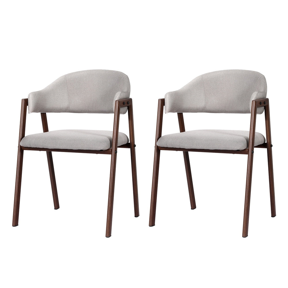 Dining Chairs | Set of 2 | Linen | Hollow Armchair | Grey