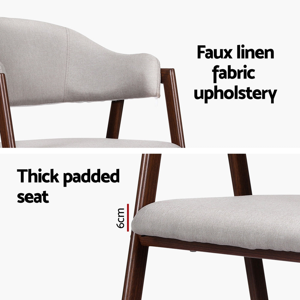 Dining Chairs | Set of 2 | Linen | Hollow Armchair | Grey