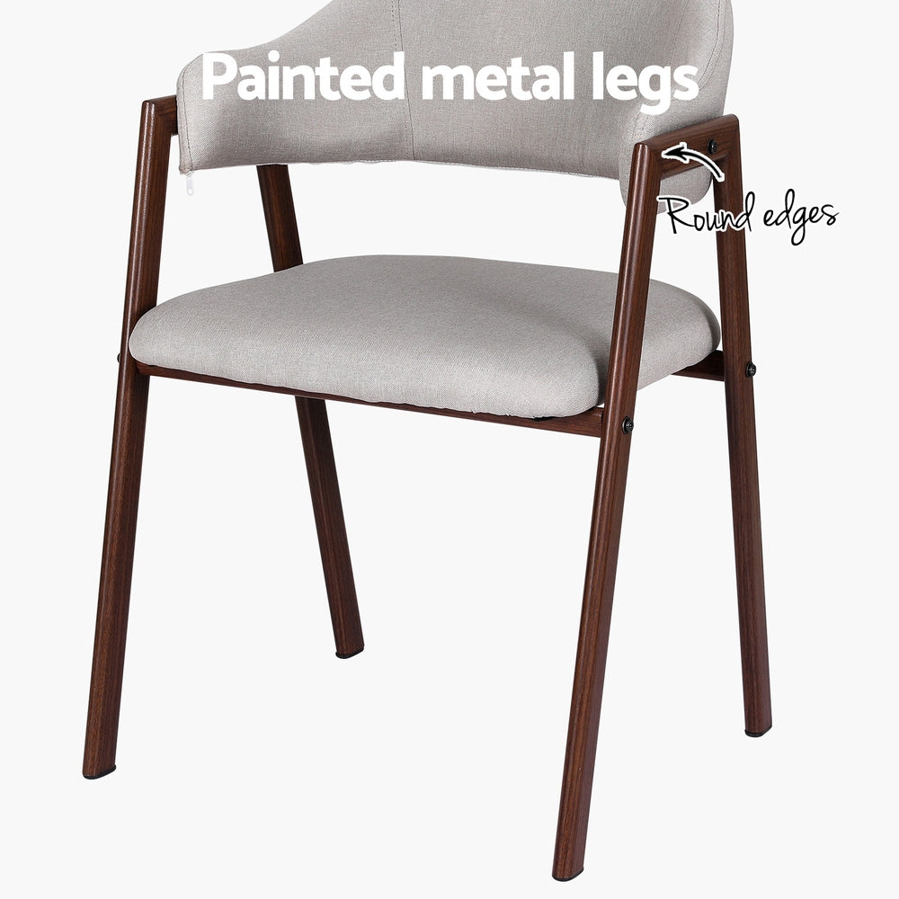 Dining Chairs | Set of 2 | Linen | Hollow Armchair | Grey