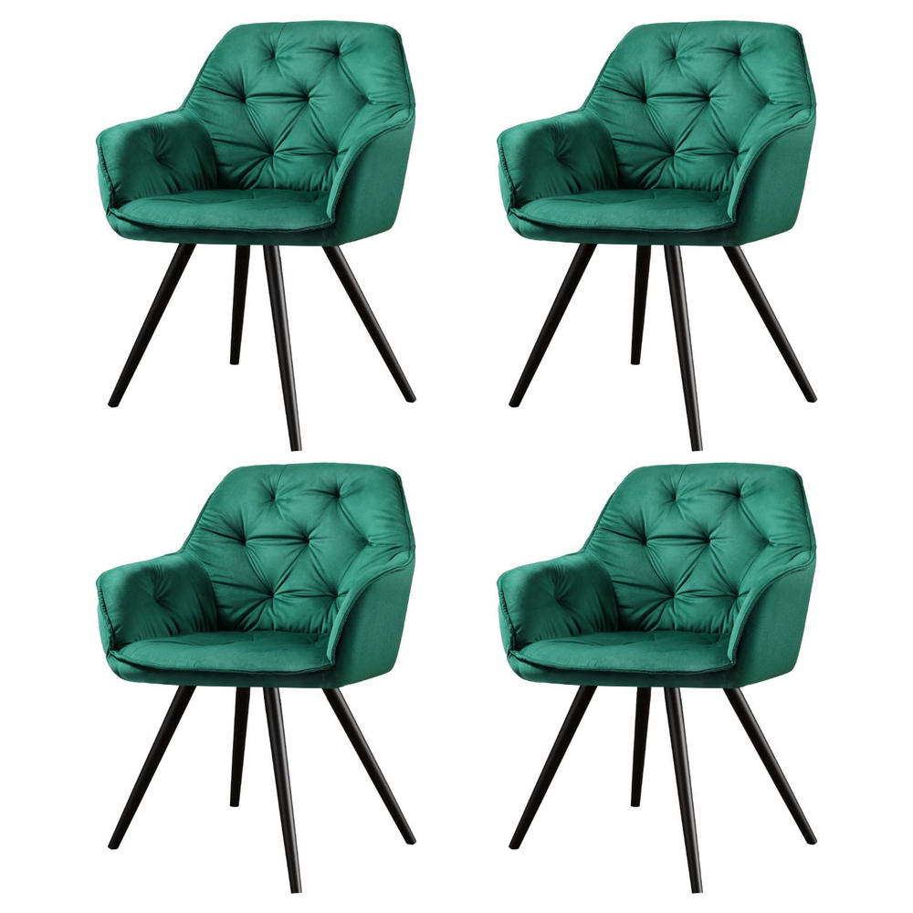 Artiss Dining Chairs | Set of 4 | Velvet Diamond Tufted Armchair | Green