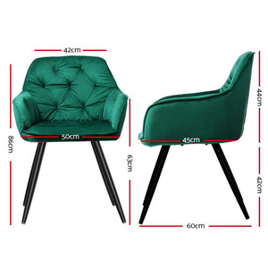 Artiss Dining Chairs | Set of 4 | Velvet Diamond Tufted Armchair | Green
