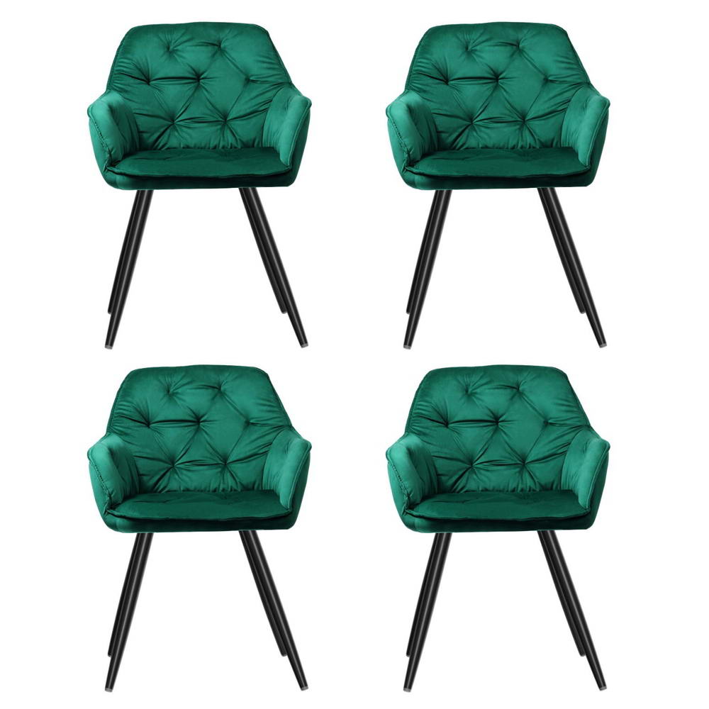 Artiss Dining Chairs | Set of 4 | Velvet Diamond Tufted Armchair | Green