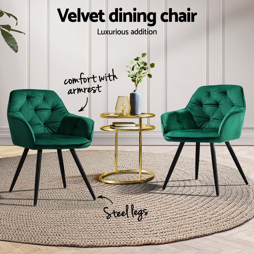 Artiss Dining Chairs | Set of 4 | Velvet Diamond Tufted Armchair | Green