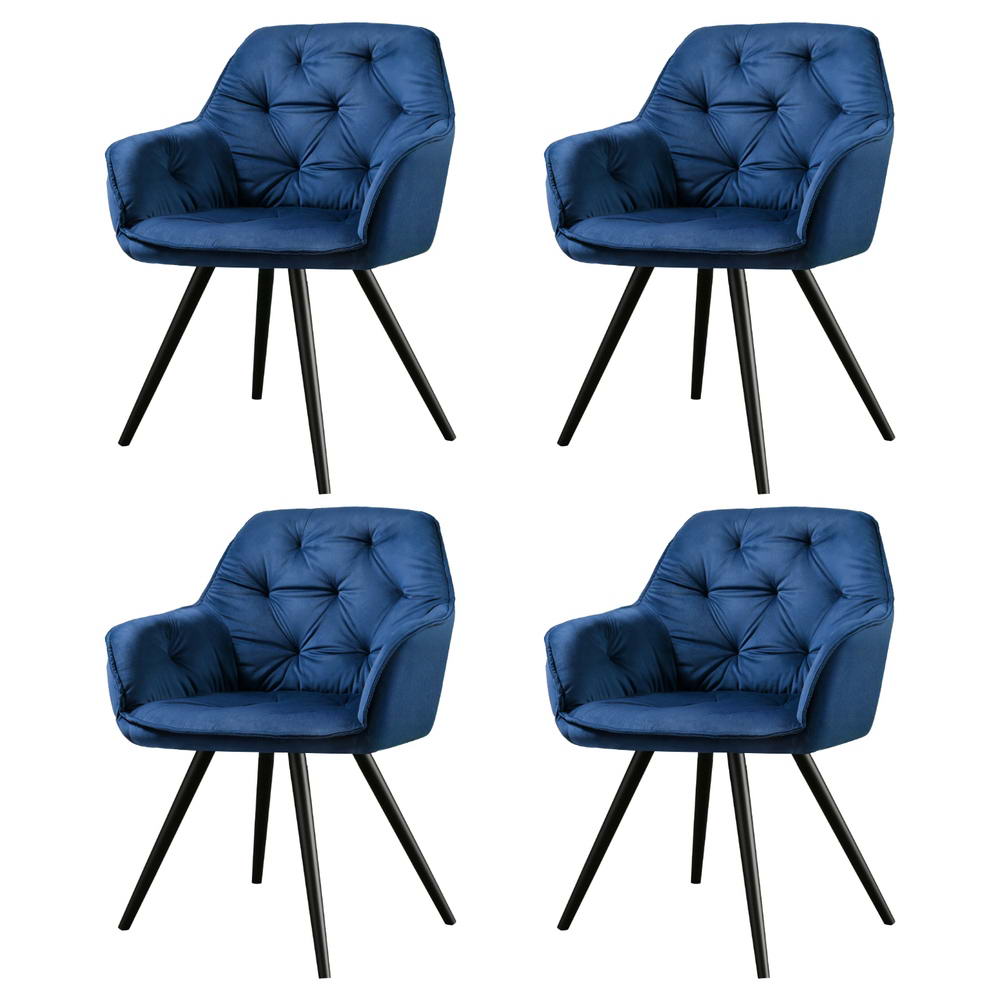 Artiss Dining Chairs | Set of 4 | Velvet Diamond Tufted Armchair | Blue