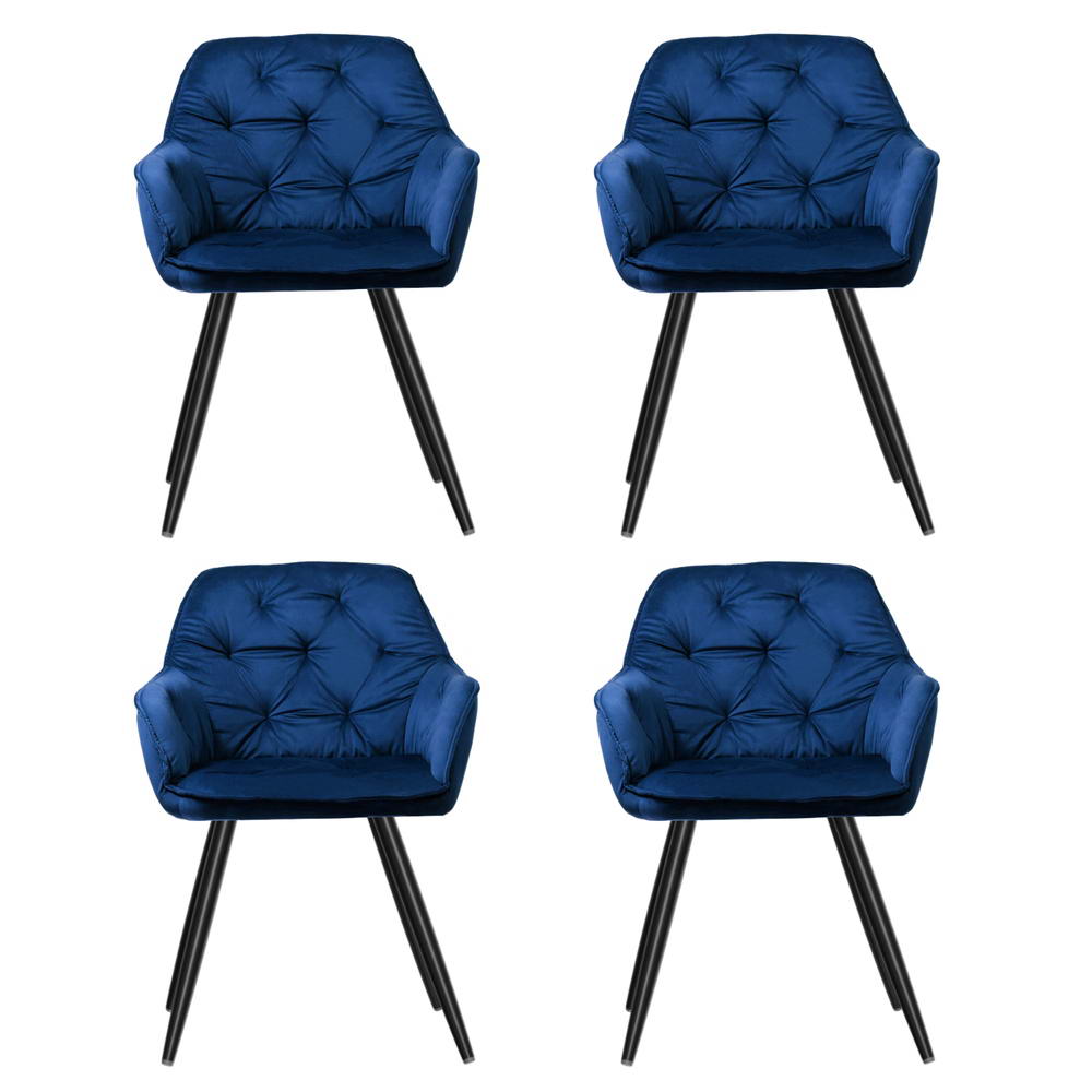Artiss Dining Chairs | Set of 4 | Velvet Diamond Tufted Armchair | Blue