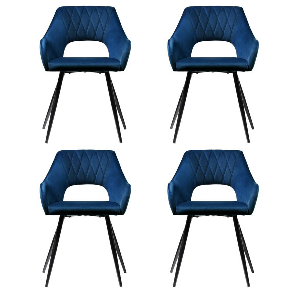 Artiss Dining Chairs | Set of 4 | Velvet Hollow Armchair | Blue