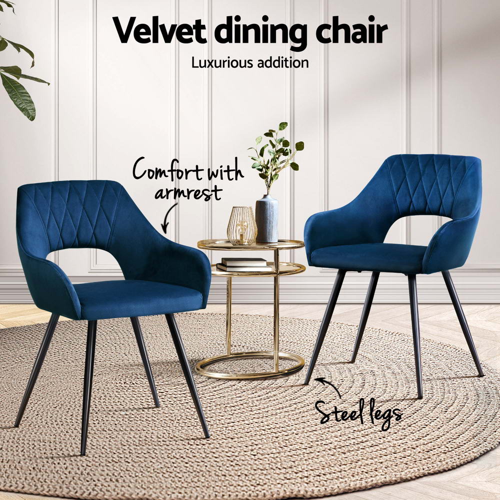 Artiss Dining Chairs | Set of 4 | Velvet Hollow Armchair | Blue