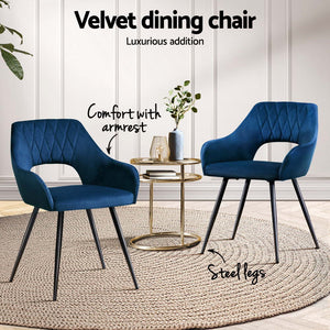 Artiss Dining Chairs | Set of 4 | Velvet Hollow Armchair | Blue