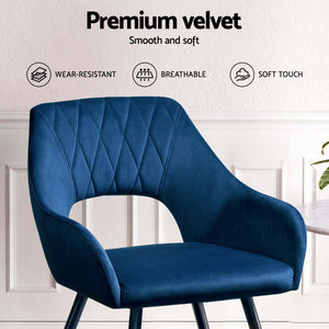 Artiss Dining Chairs | Set of 4 | Velvet Hollow Armchair | Blue