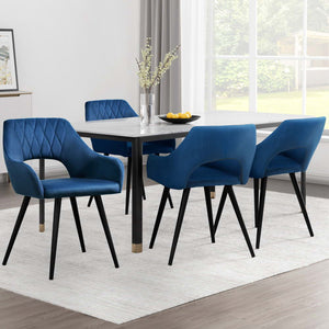 Artiss Dining Chairs | Set of 4 | Velvet Hollow Armchair | Blue