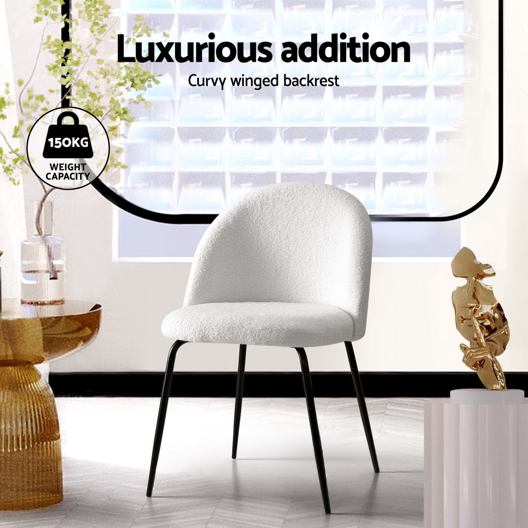 Artiss Dining Chairs | Set of 4 | Sherpa Boucle | White