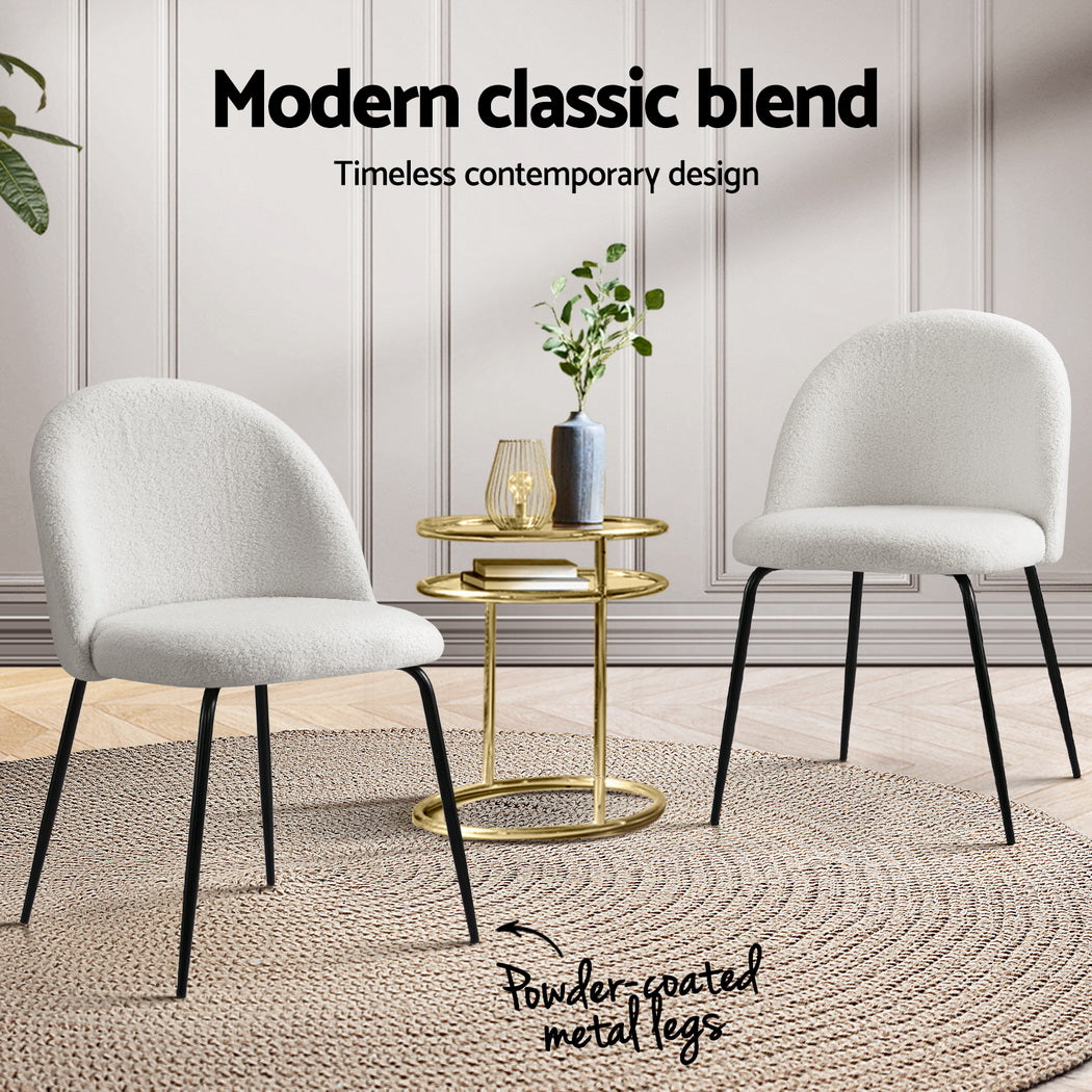 Artiss Dining Chairs | Set of 4 | Sherpa Boucle | White