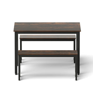 Dining Table + Chairs Set 3pc | Bench Seating | Metal Frame | Dark Walnut