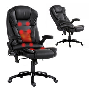 8 Point Massage Office Chair | Heated Seat Recliner | PU | Black