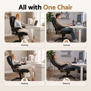 8 Point Massage Office Chair | Heated Seat Recliner | PU | Black