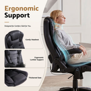 8 Point Massage Office Chair | Heated Seat Recliner | PU | Black