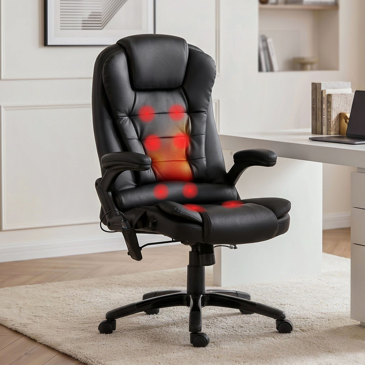 8 Point Massage Office Chair | Heated Seat Recliner | PU | Black
