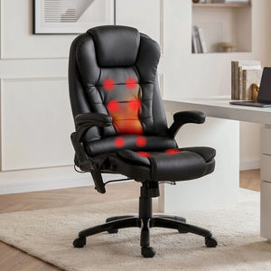8 Point Massage Office Chair | Heated Seat Recliner | PU | Black