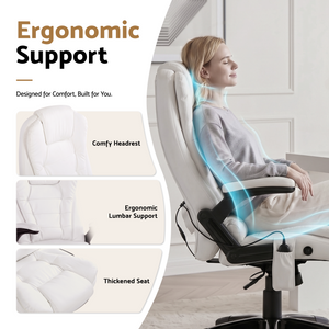 Artiss 8 Point Massage Office Chair Heated Seat Recliner PU White